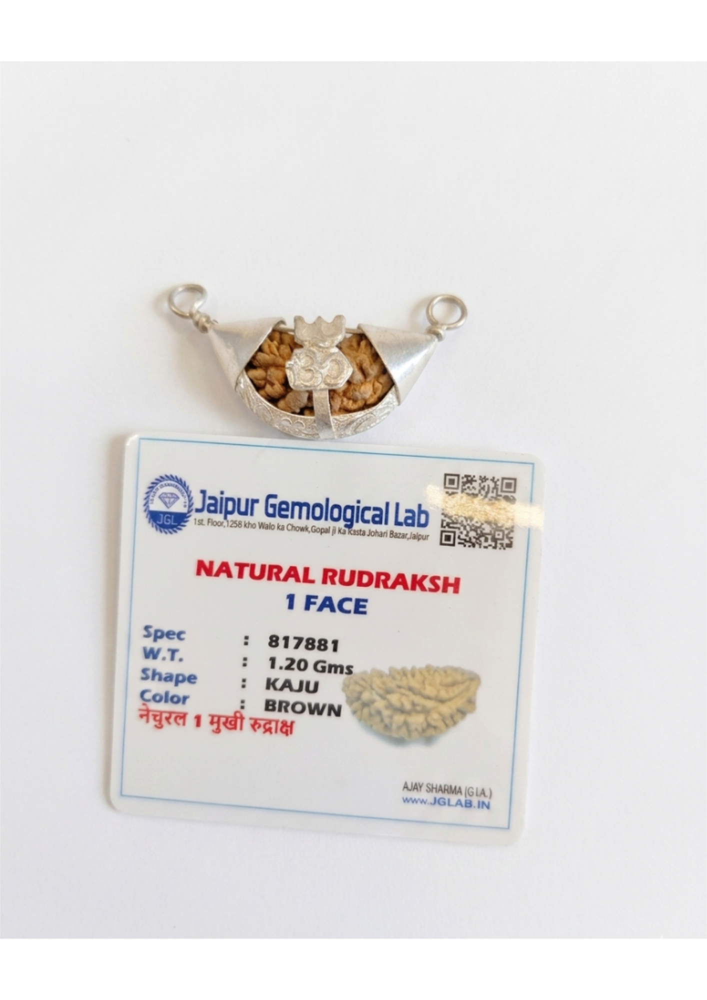 Certified 1-Face (Kaju Shape) Rudraksha in Premium Silver Casing