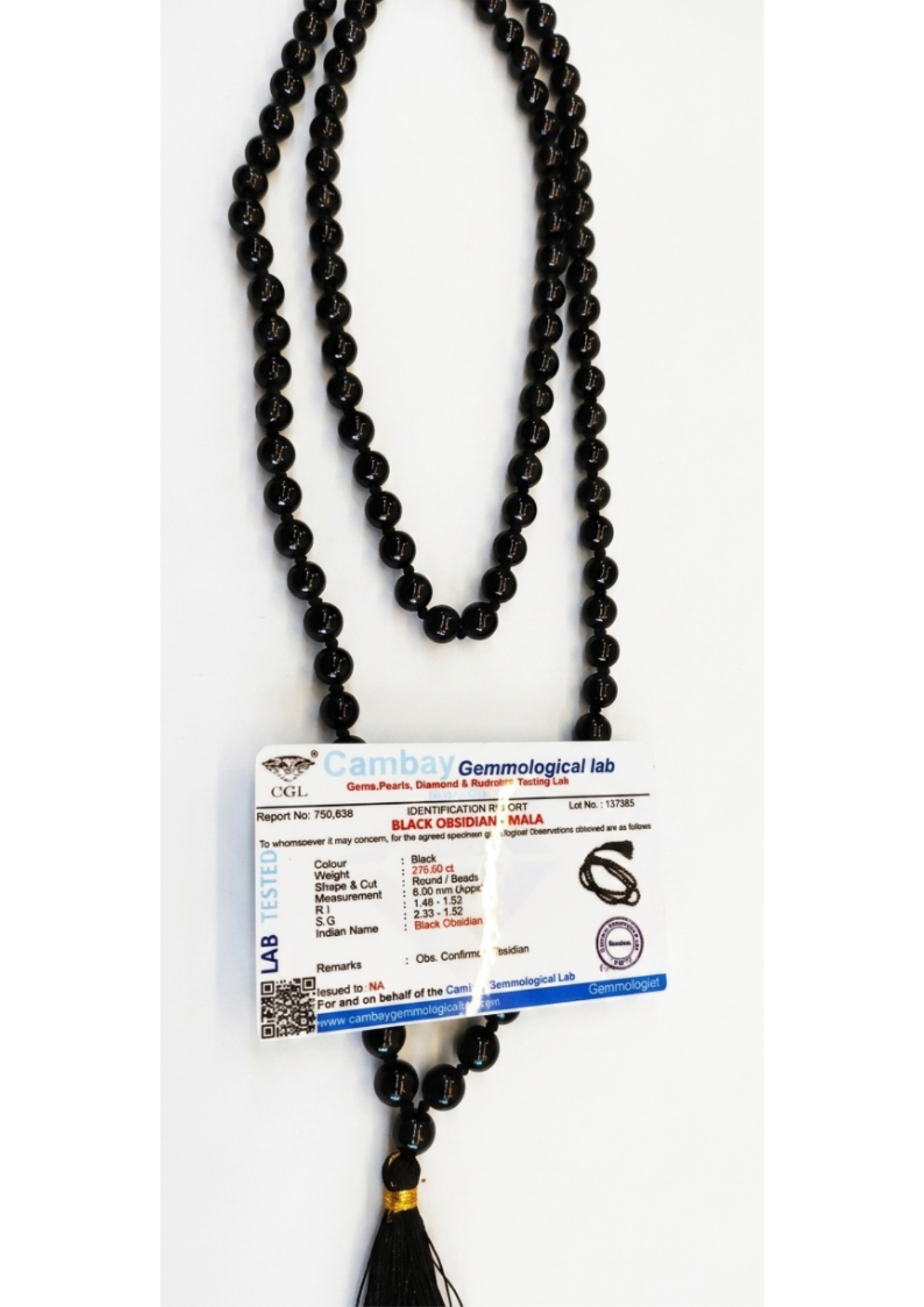 Certified Natural Black Obsidian Mala (108 Beads) - Psychic Protection