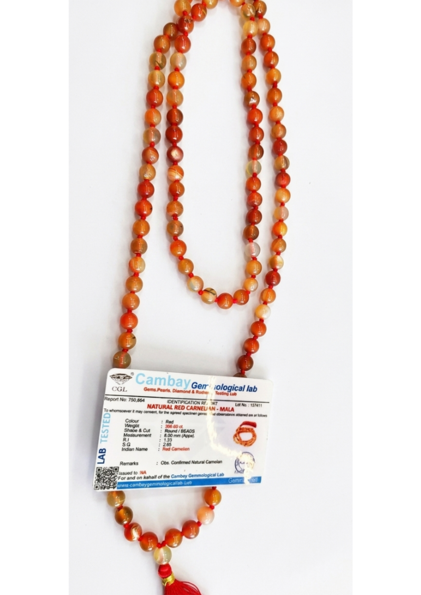 Certified Natural Red Carnelian Mala - Courage & Vitality