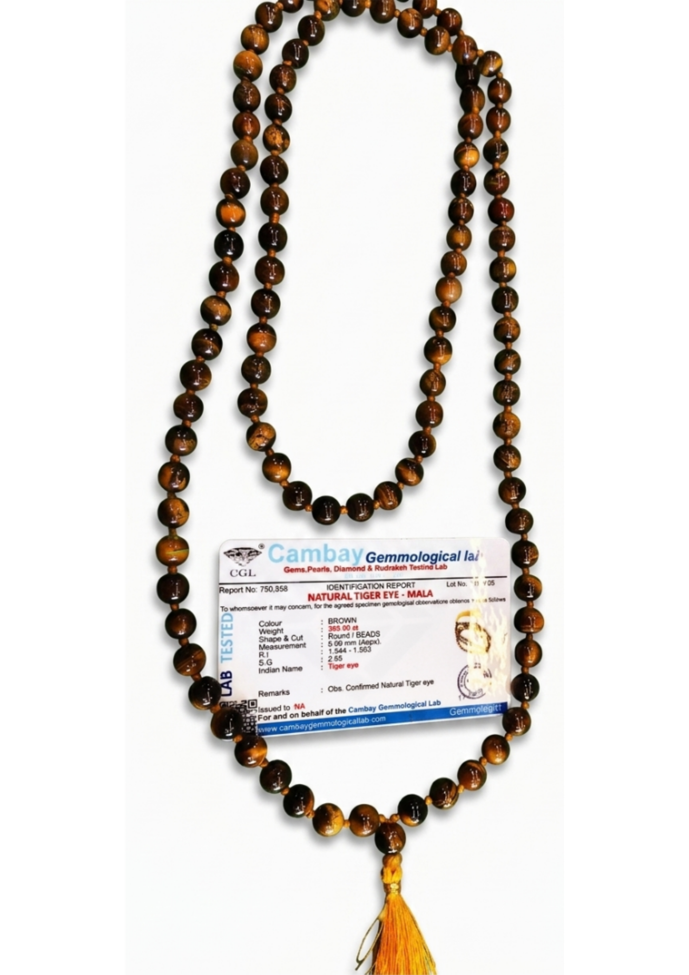 Certified Natural Tiger’s Eye Mala (108 Beads) - Luck & Confidence