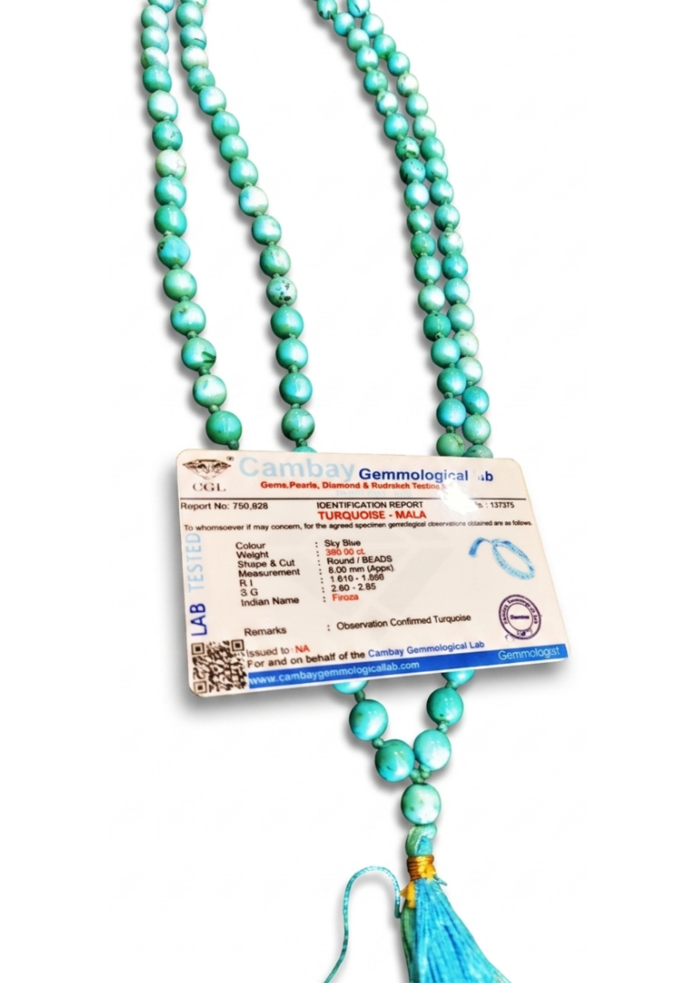 Certified Natural Turquoise (Firoza) Mala - Protection & Success