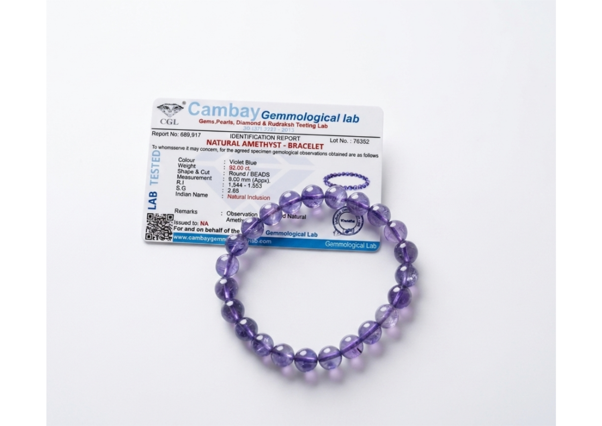 Natural Amethyst Bracelet (8mm) - Calm & Anxiety Relief (Certified)