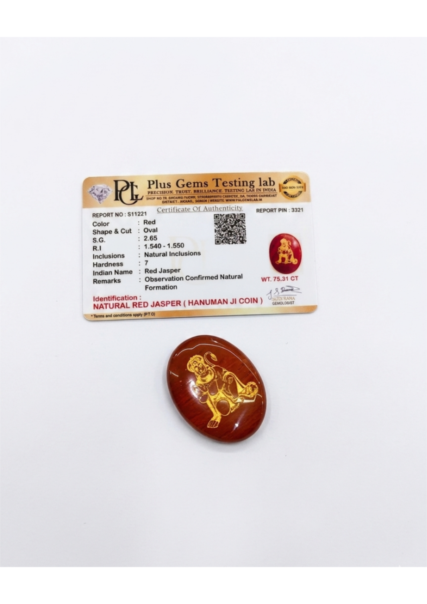 Natural Red Jasper Hanuman Ji Engraved Coin - Strength & Courage