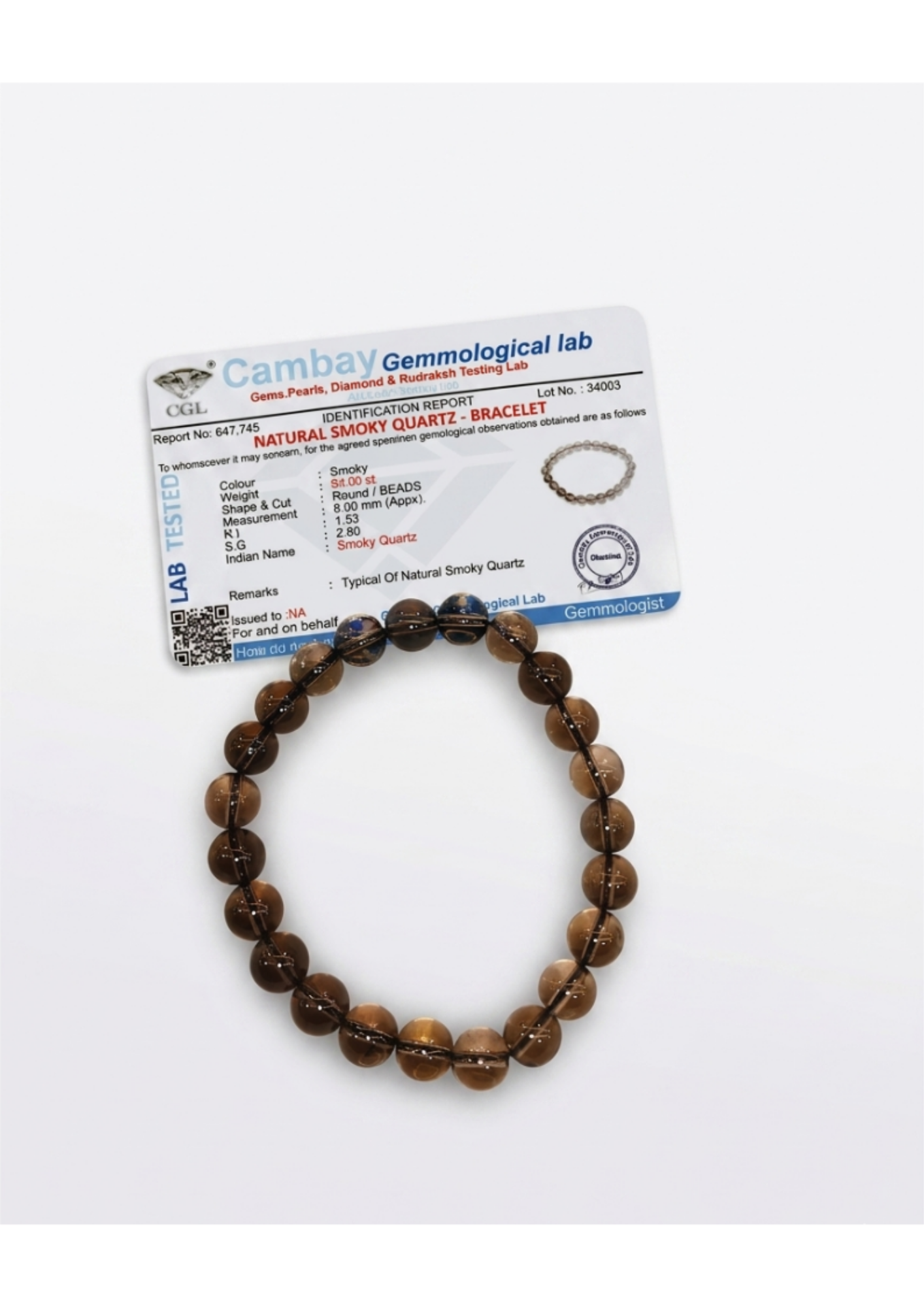 Natural Smoky Quartz Bracelet - Grounding & Protection (Certified)