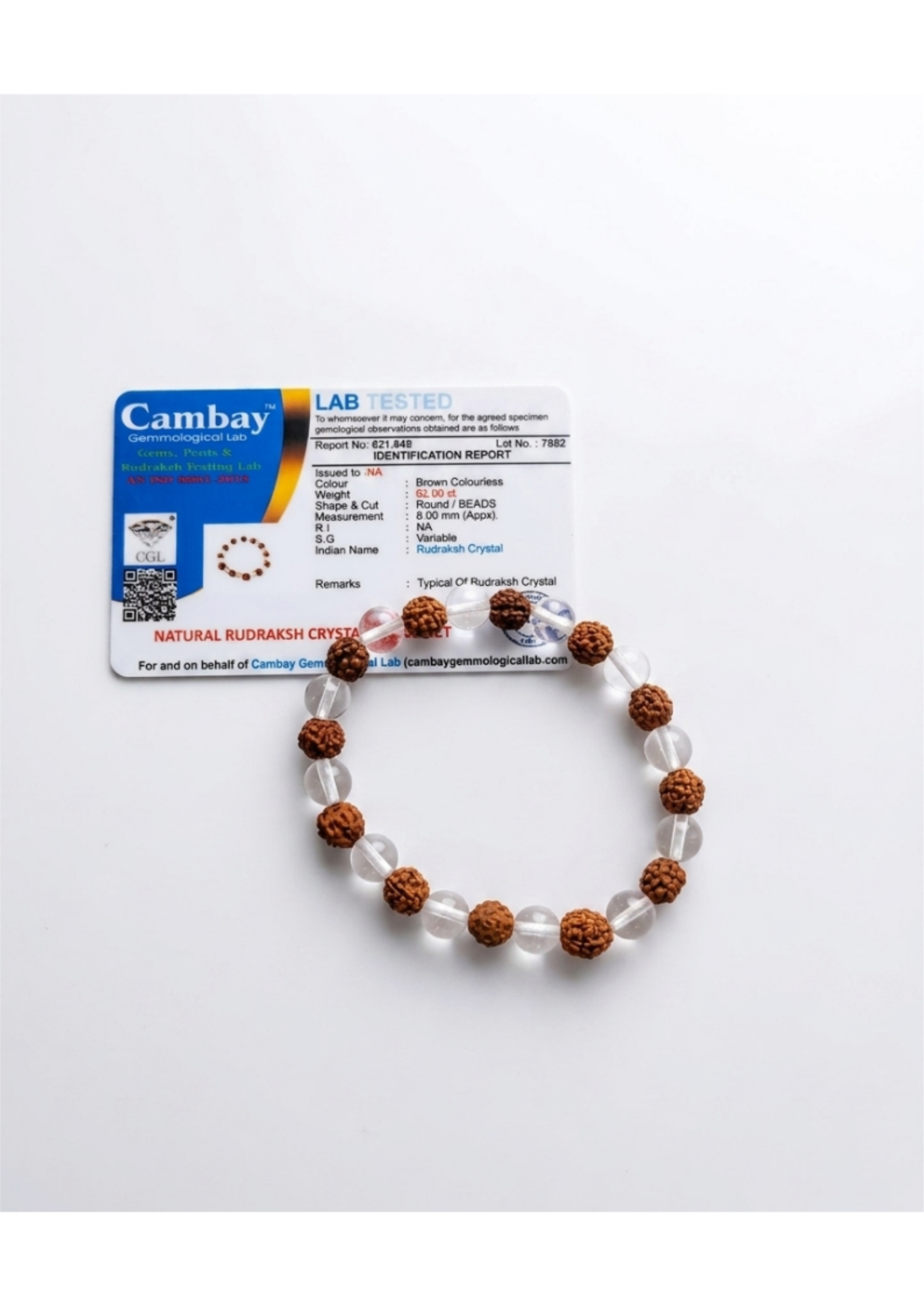 Original Rudraksha & Sphatik (Clear Quartz) Bracelet - Peace & Focus
