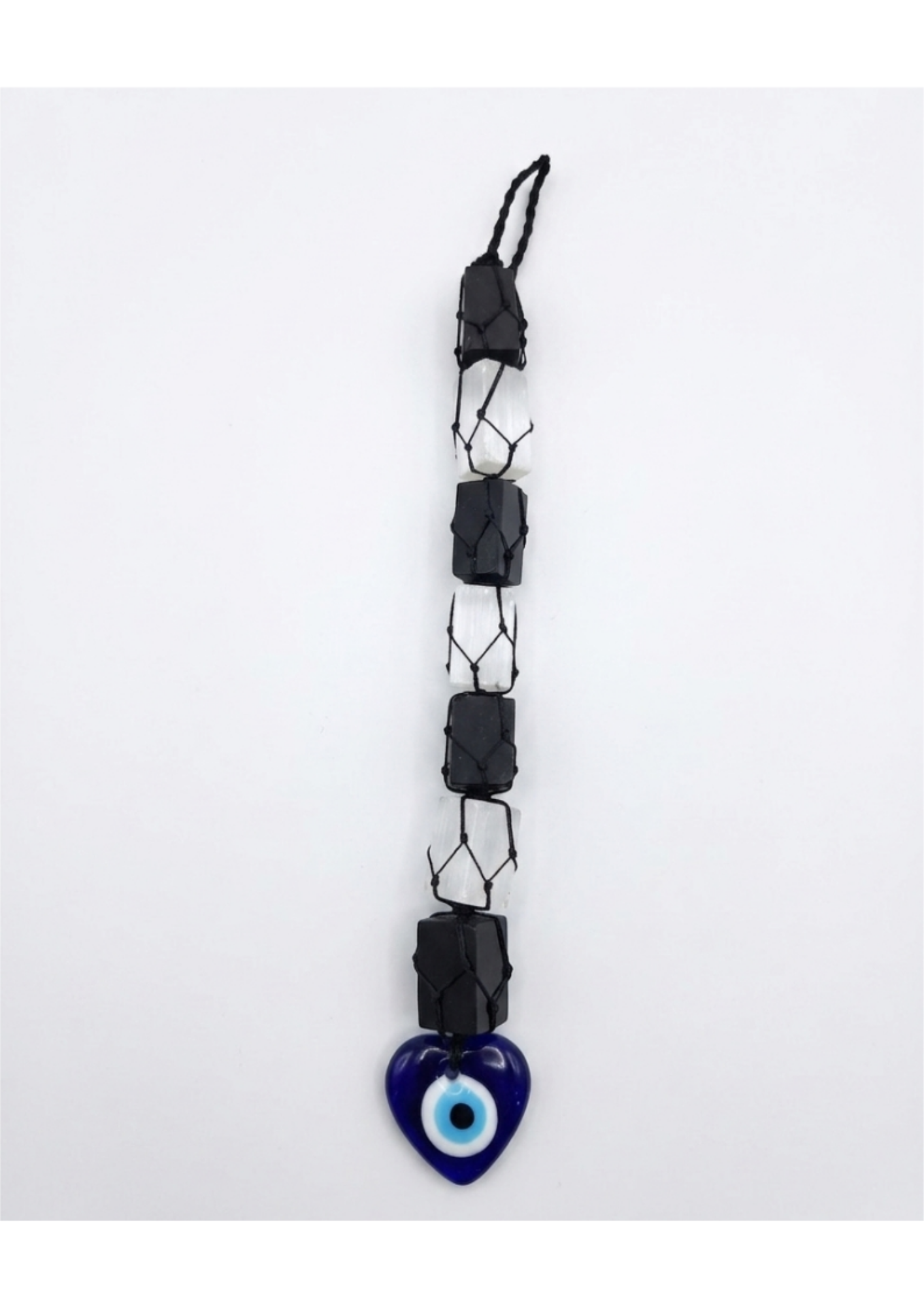 Selenite & Black Tourmaline Evil Eye Wall Hanging - Home Protection